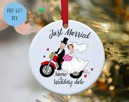 Personalized Christmas Ornament For Motorcycle Wedding Couple Etsy Personalized Christmas Ornaments Christmas Ornaments Personalized Christmas