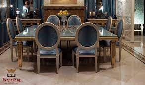 Buy eight seater dining table online from amazing 8 seater dining table designs. Antique Golden Modern Dining Table Royalzig