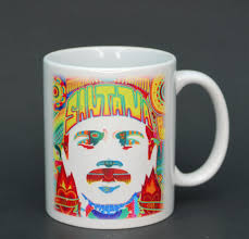 NEW UNUSED CARLOS SANTANA COFFEE COMPANY MUG CUP PSYCHEDELIC WOODSTOCK