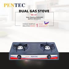 Portable gas stove malaysia price, harga; Pentec Double Burner Epoxy Coated Stand Round Edge Gas Stove Md 811 Easy Cleaning Automatic Ignition Dimension