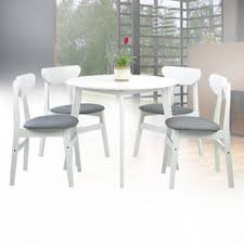 Dining room set of 4 yumiko chairs and round dining table kitchen modern solid wood w/padded seat, white color with light gray cushion. Sk New Interiors Dining Room Set Of 4 Yumiko Chairs And Round Dining Table Kitchen Modern Solid Wood W Padded Seat White Color