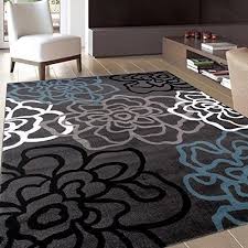 Black Area Rug 5x7 Floral Area Rug Contemporary Modern Flowers Rugs 5x7 3 Gray Grey White Blue New Rugshop Cool Rugs Modern Floral Modern Area Rugs