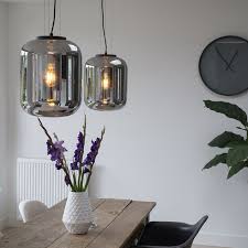 set van 2 design hanglampen zwart met smoke glas bliss hanglamp hangende lampen binnenverlichting