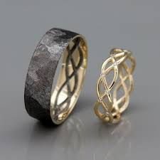 Black And Rose Gold Wedding Band Sets His And Hers Wedding Ring Set 14k Gold Wedding Band Set With Etsy In 2020 Gold Wedding Band Sets His And Her Wedding Rings Wedding Rings Sets His And Hers