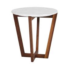 Modern Designer Round Italian Marble Side Table Walnut Wooden Base Round Wooden Bedside Table Walnut Side Tables Side Table