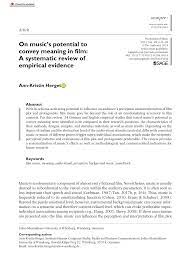 We did not find results for: Pdf On Music S Potential To Convey Meaning In Film A Systematic Review Of Empirical Evidence