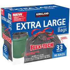 The most common compostable bin bag material is plastic. Kirkland Signature 33 Gallon Flex Tech Bin Bags Pack Of 90 Costco Uk