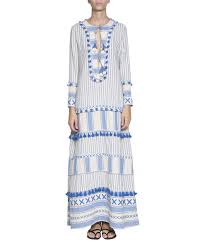 Dodo Bar Or Tasseled Striped Cotton Gauze Maxi Dress In Light Blue Modesens Maxi Dress Gauze Maxi Dress Dresses
