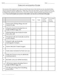 Cell Unit Pre Assessment Anticipation Guide Anticipation Guide Anticipation Student Reflection