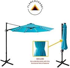 FLAME&SHADE 10 ft Cantilever Offset Outdoor Patio Umbrella with Solar LED  Lights Base Stand Rotate and Tilt