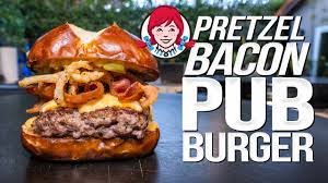 Free burger with any purchase when you download the new app. Wendy S Pretzel Bacon Pub Cheeseburger But Homemade Way Better Sam The Cooking Guy Youtube