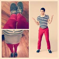 Black And White Striped Shirt With Red Pants Blaine Anderson Outfit Glee Gleek Redpants Striped Shirt Black And White Navy Sperrys Red Pants Outfits Fashion