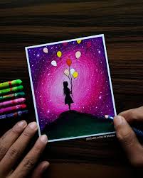 Girl With Balloons Drawing Artarena1 Oilpastel Art Illustration Drawing Oil Pastel Art Oil Pastel Paintings Oil Pastel Drawings