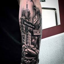 Thinking of getting a rose, lion or. 70 City Skyline Tattoo Designs For Men Downtown Ink Ideas