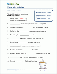 Adverb of time worksheet for year 4 kssr low ability. Where Why And When Relative Verb Worksheets K5 Learning
