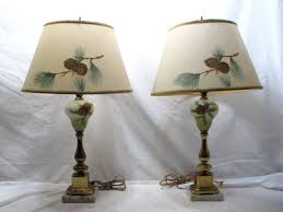 Pr Vintage Painted Pine Cone Table Lamps Cabin Decor Cabin Decor Decor Table Lamp