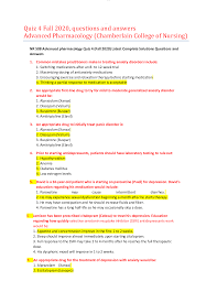 Quiz 4 Fall 2020 Questions And Answers Nr508 Advanced Pharmacology Chamberlain College Of Chamberlain College Of Nursing This Or That Questions Pharmacology