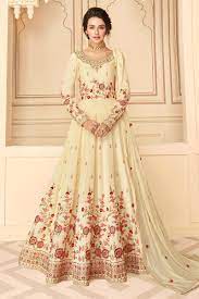 Peach floral kurta lehenga price: Buy Party Wear Silk Anarkali In Pale Yellow With Beautiful Floral Zari Embroidery Online Like A Diva