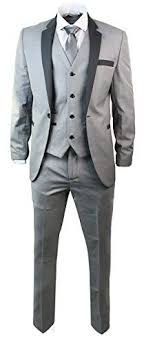 Mens 3 Piece Light Grey Suit Charcoal Trim Slim Fit Wedding Party Prom Royal Hub Wedding Suits Men Grey Best Wedding Suits Wedding Suits Men