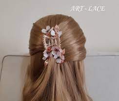 Bridal Cherry Blossom Hair Claw Clips Rose Gold Jaw Clips Etsy Bridal Hair Clip Pink Hair Clips Bridal Hair Accessories
