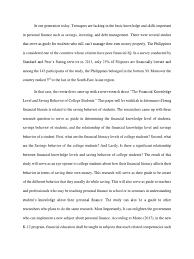 From chapter seven, for example, we learnt of concepts such as aspects of strategies, vertical growth, horizontal growth, strategic measures for entering foreign. Concept Paper Financial Literacy Literacy