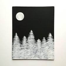 Black And White Canvas Painting Easy Acrylic Painting On Canvas Panel Black And White Forest Art Full Moon Graphic Art Black Canvas Paintings Canvas Art Painting Acrylic Canvas Art Painting
