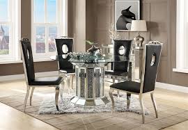 Ikea mongstad mirror and ikea stool. Noralie 5 Piece Round Table Dining Room Set In Mirrored Faux Diamonds Clear Glass Finish By Acme 72140 62078