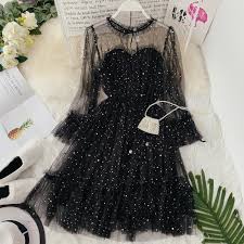 Free Shipping Women Star Sequins Flare Sleeve Mesh Dresses Jkp1744 Puff Dress Fairy Dress Summer Dresses For Women