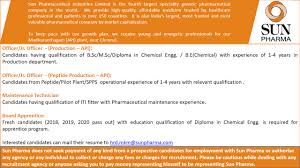Primus pharmaceuticals is the first and only company specializing in prescription medical nutrition. Sun Pharmaceutical Hiring Bsc Msc Diploma Iti Btech For Production Maintenance Apprentice