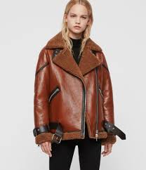 Allsaints Us Womens Hawley Shearling Biker Jacket Rust Brown Leather Jackets Women Leather Jacket Fur Leather Jacket
