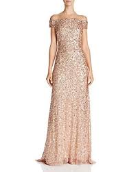 Adrianna Papell Sequined Off The Shoulder Gown In Rose Gold Modesens Wedding Dress Sequin Pink Evening Gowns Gowns
