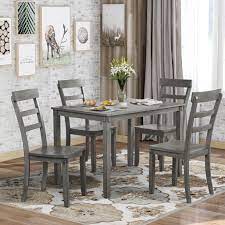 Table made of veneers, wood and engineered wood. 5 Piece Dining Table Set Square Kitchen Table With 4 Chairs Compact Dining Room Set Wood