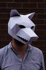 Diy wolf mask tutorial happy howlween! Wolf 3d Papercraft Mask Template Low Poly Paper Mask Unique Etsy Wolf Mask Cardboard Mask Werewolf Mask