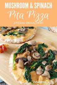 Pita Pizza With Garlic Roasted Spinach And Mushrooms Recipe Vegan Recipes Healthy Pita Pizzas Hummus And Pita
