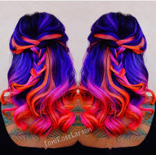 Black Blue Purple Pink Orange Hair Pink And Orange Hair Cool Hair Color Underlights Hair