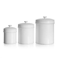 Vintage white chalkboard canisters set of 3. Cookies Small Canister 84 Oz Classic Vintage Design For Flour Sugar Ceramic White Jar With Lid With Chalkboard With Medallion Finial Lid Storage Organization Kitchen Dining