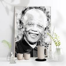 Affiche du président de l'afrique du sud, croquis de jasmine, mandala,  noir, blanc, aquarelle, Art mural, Portrait de personnage minimaliste, ...
