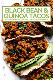 Black Bean Quinoa Tacos Cilantro Lime Crema Vegan Pwwb Recipe Bean Recipes Recipes Vegetarian Tacos