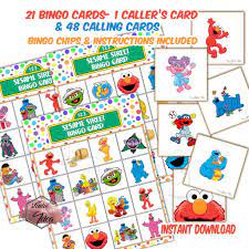Sesame Street Bingo Printable Game 21 Different Cards 48 Calling Cards 1 Caller S Card Plus Bingo Printable Chips Party Game Printable Instant Download Bingo Printable Printable Games Bingo Printable Free