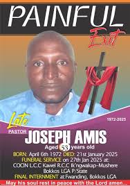 The Honorable Commissioner of Works for Plateau State, alongside various  dignitaries and community members, attended the solemn funeral service of  the late Pastor Joseph Amis, who was tragically murdered by kidnappers last