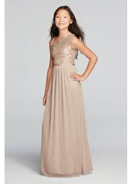One Shoulder Long Metallic Lace Bodice Dress Jr Bridesmaid Dresses Gold Girls Bridesmaid Dresses Junior Bridesmaid Dresses