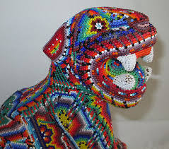 Vintage Mexican Native LRG Beaded Jaguar Huichol Folk Art Signed Benito  Carrillo