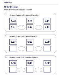 arranging decimals math worksheets splashlearn