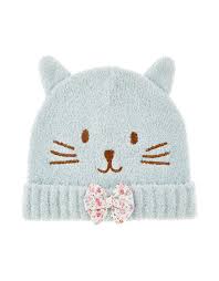 Miaow Our Novelty Cat Beanie Hat For Babies Is Decorated With 3d Ears An Embroidered Face And A 3d Ditsy Floral Print B Cat Beanie Baby Beau Embroidered Face