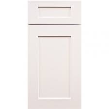 Add stained oak door frames to white kitchen cabinets to create a rustic cottage contrast for white shaker cabinet doors and surrounding shiplap walls. Ice White Shaker Cabinet Door Sample Kitchen Cabinets
