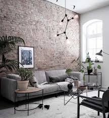 Modern Scandinavian Living Room In Industrial Design Interior With Grey Sofa Brick Living Room Brick Interior Wall Brick Wall Living Room