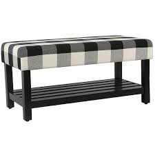 Black And White Storage Bench Black Buffalo Check Bench With Shelf 230 Liked On Polyvore Featuring Home Furniture Benches Black And White B Bench Decor Plaid Living Room Plaid Decor
