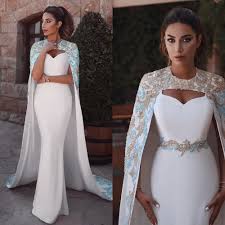 White Prom Dresses Detachable Jacket White Beading Mermaid White Evening Dresses Arabic Formal Dresses In 2020 Cape Wedding Dress White Evening Dress Elegant Dresses For Women