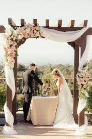 Perfectly Picturesque Peach Pink Palos Verdes Wedding Figlewicz Photography Wedding Pergola Wedding Trellis Wedding Arch