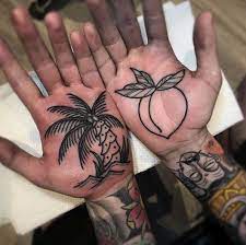 Peach And Palm By Mark Walker Palm Tattoos Hand Palm Tattoos Traditional Hand Tattoo